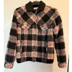 Athe Vanessa Bruno Plaid Alpaca Wool Shacket Sherpa Collar Jacket Women's EU 38
